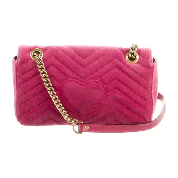 Gucci GG Marmont Shoulder Bag in Pink Velvet NEW WITH DUSTBAG - Picture 4 of 5